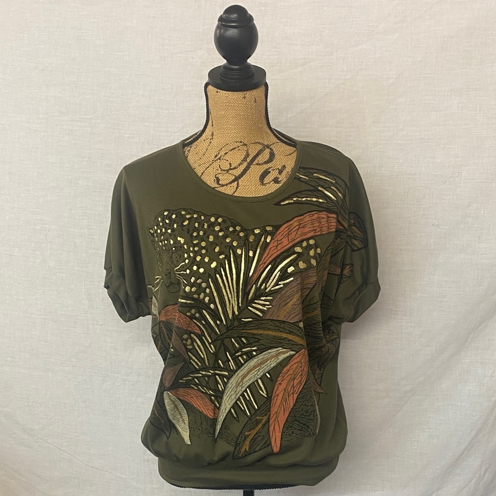 Vintage K.T. Sports Olive Green Graphic Women’s Top